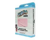 Pink barber cape packaging with 'Suavecito Kids' branding on a white background