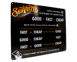 Good Fast Cheap Metal Sign - Angled View
